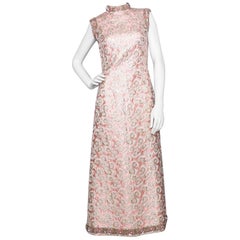 A 1960s Vintage Embroidered Brocade Sleeveless Dress