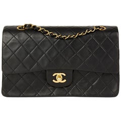 1992 Chanel Black Quilted Lambskin Vintage Medium Classic Double Flap Bag