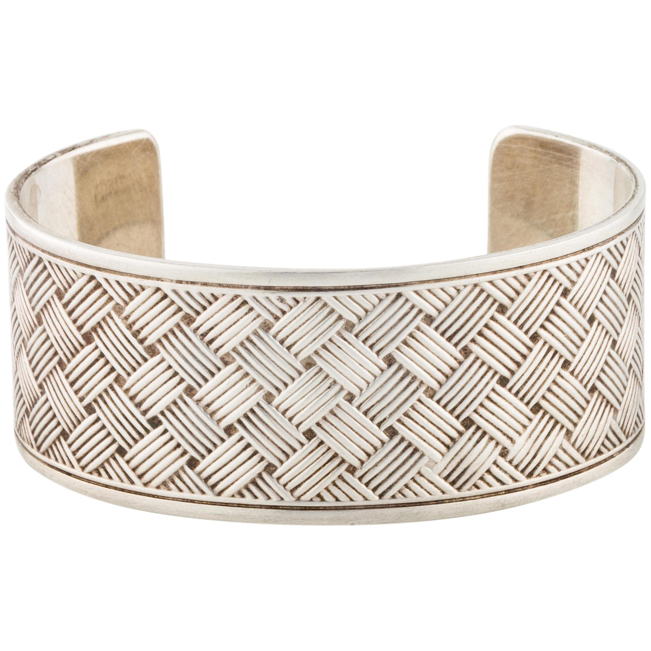 Tiffany & Co. Sterling Silver Textured Evening Wide Cuff Bracelet 