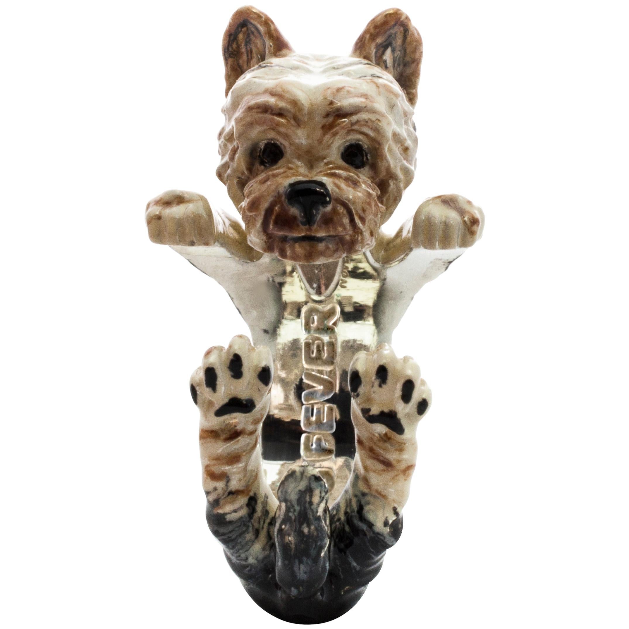 Yorkshire Terrier Sterling Silver and Enamel Hug Ring from Dog Fever Milano