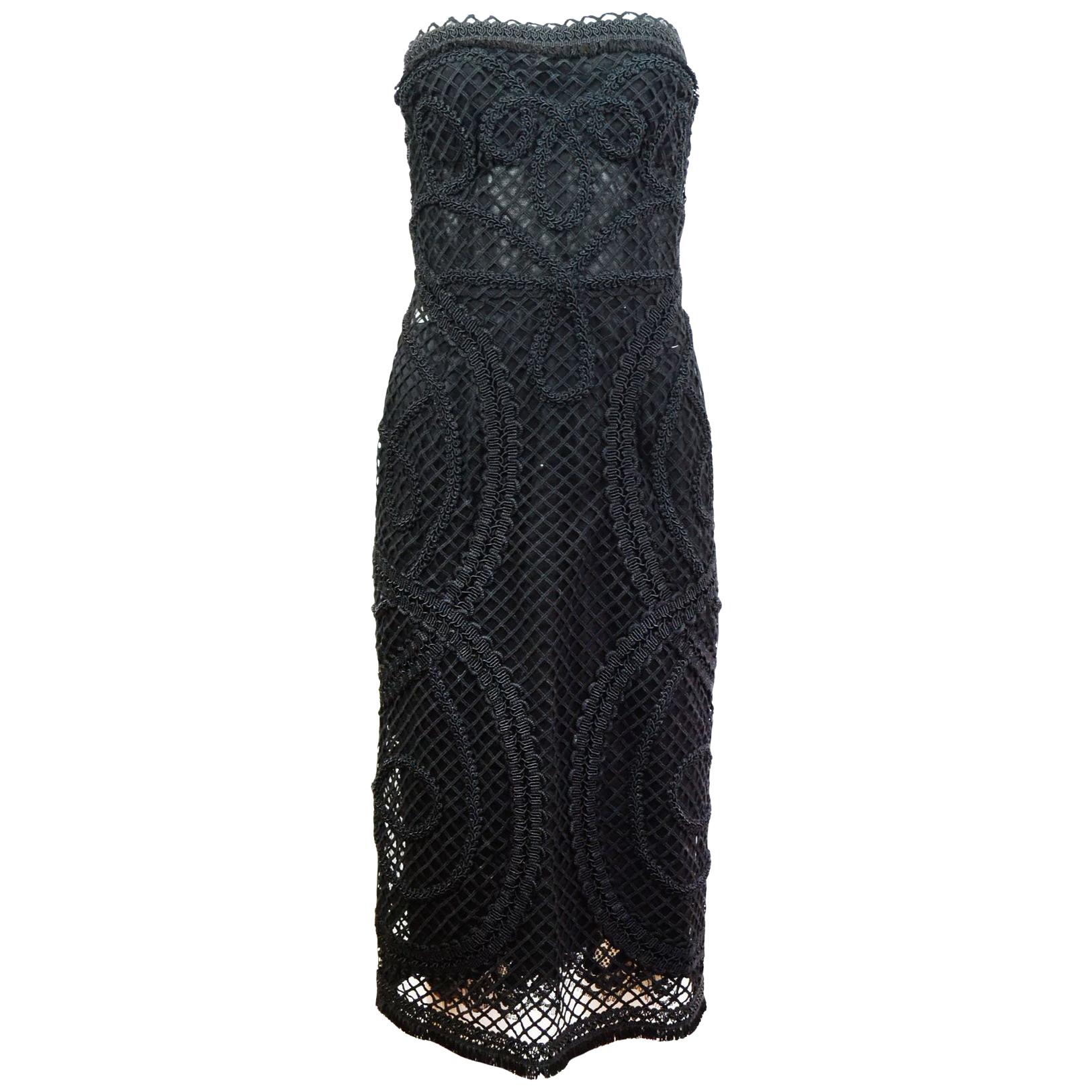 Dolce & Gabbana '15 Runway Black Embroidered Strapless Dress Sz IT48/US12