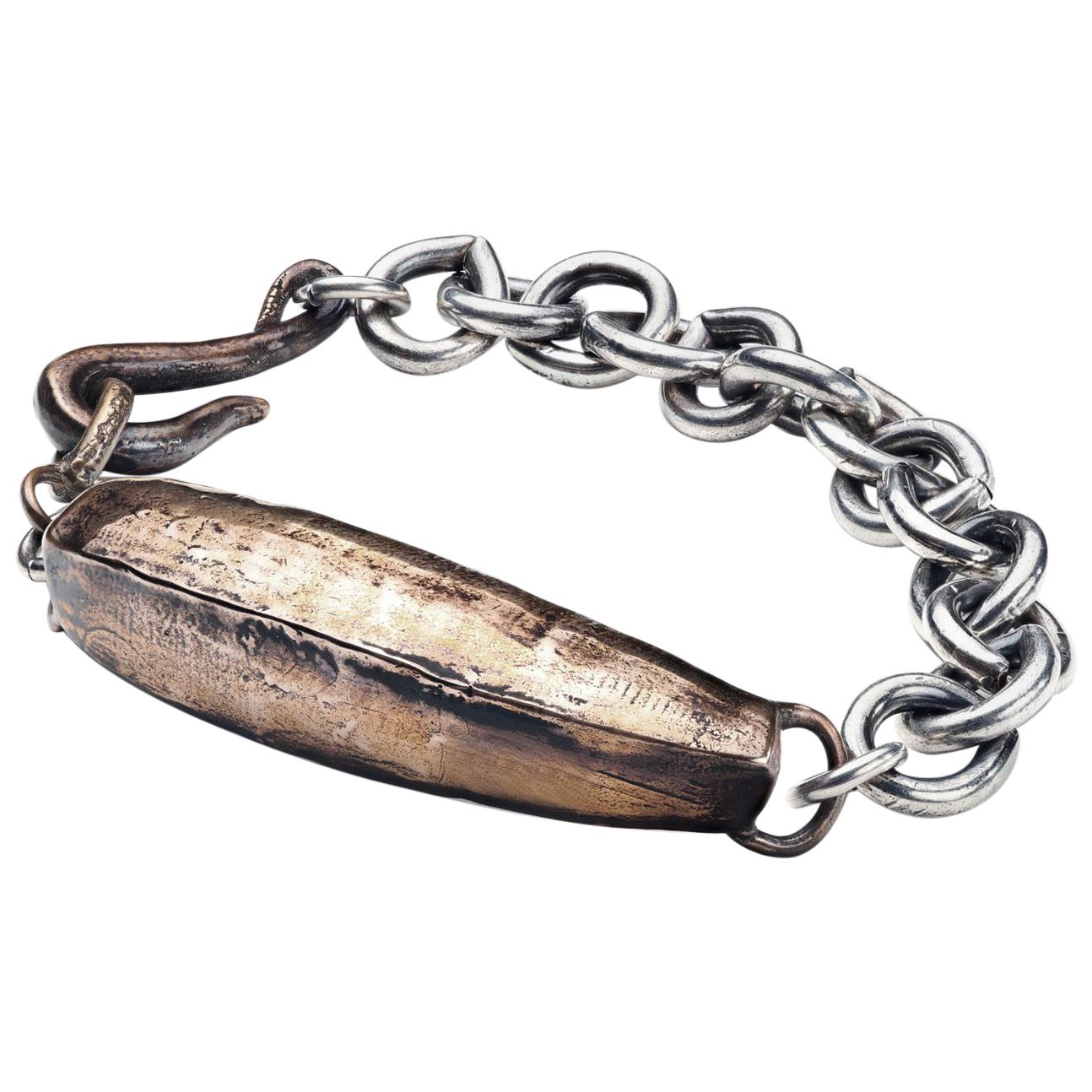 Sterling and Bronze Pluma Mixed Metal Chain Bracelet For Sale