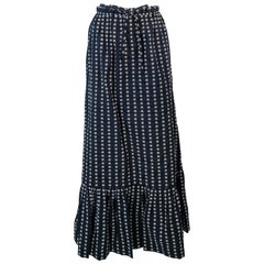 VALENTINO Vintage 1970's Long Navy & White Belted Maxi Skirt Size 8