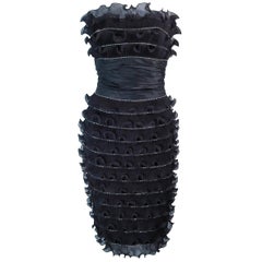 JIKI Monte-Carlo Creation - Robe de cocktail plissée noire à volants et strass, taille 38