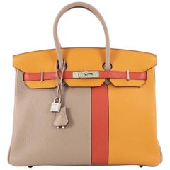 Hermes Birkin Handbag Tricolor Clemence and Swift with Brushed Palladium 