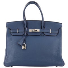 Hermes Birkin Handbag Bleu Brighton Clemence with Palladium Hardware 35