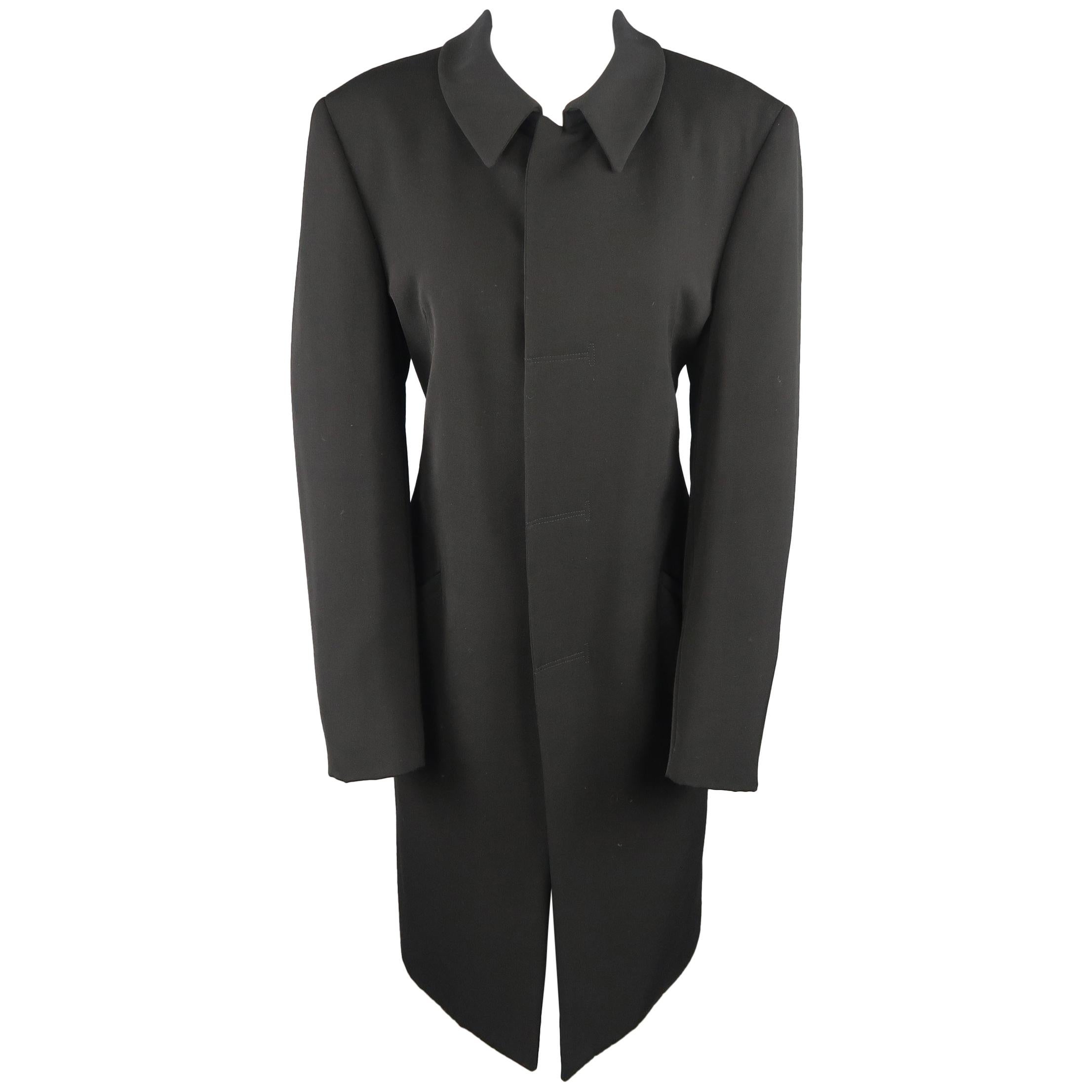 GIORGIO ARMANI Size 12 Black Wool Collared Hidden Placket Snap Car Coat