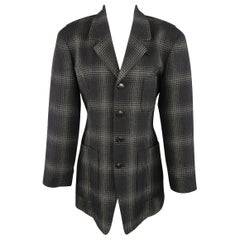 MATSUDA Size L Black & Moss Green Plaid Wool / Silk Jacket