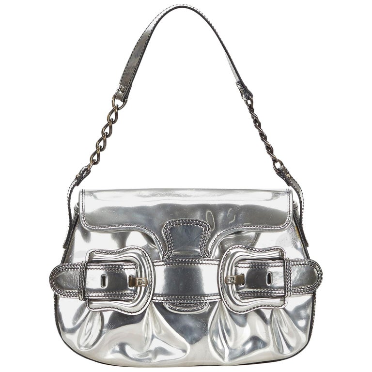 Fendi Silver Patent Leather Baguette For Sale at 1stdibs