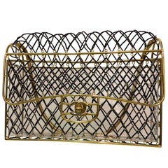 Chanel Jet Beaded Gold Frame Cage With Chain Handle and CC Logo Clasp Box Bag