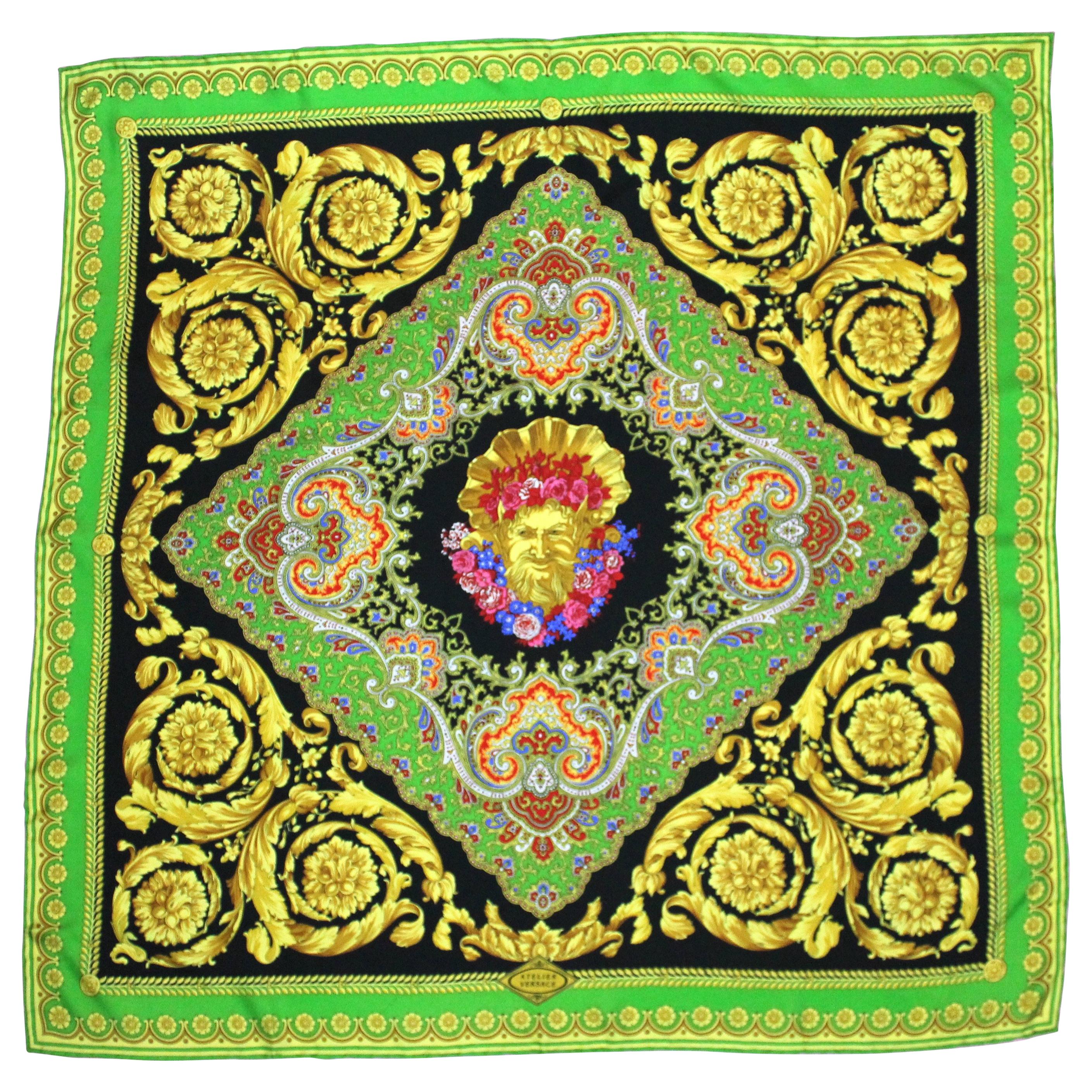 Atelier Versace Baroque and Paisley Print Silk Scarf, 1998