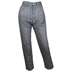 Fendi Zucca Print Grey High Waisted Jeans, Size 25 W