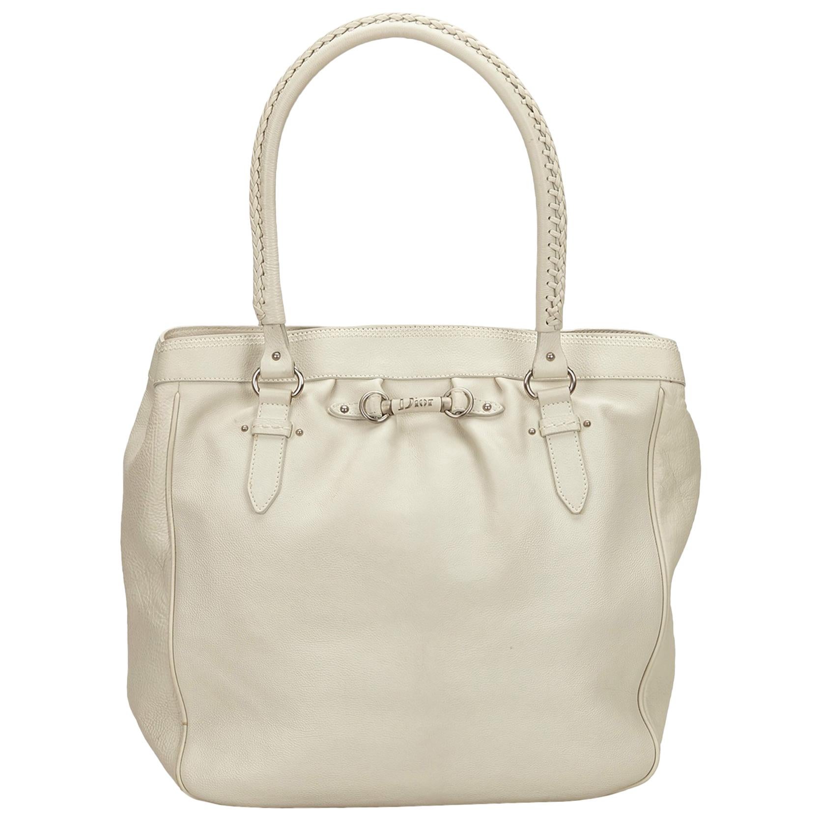 Dior White Leather Tote Bag