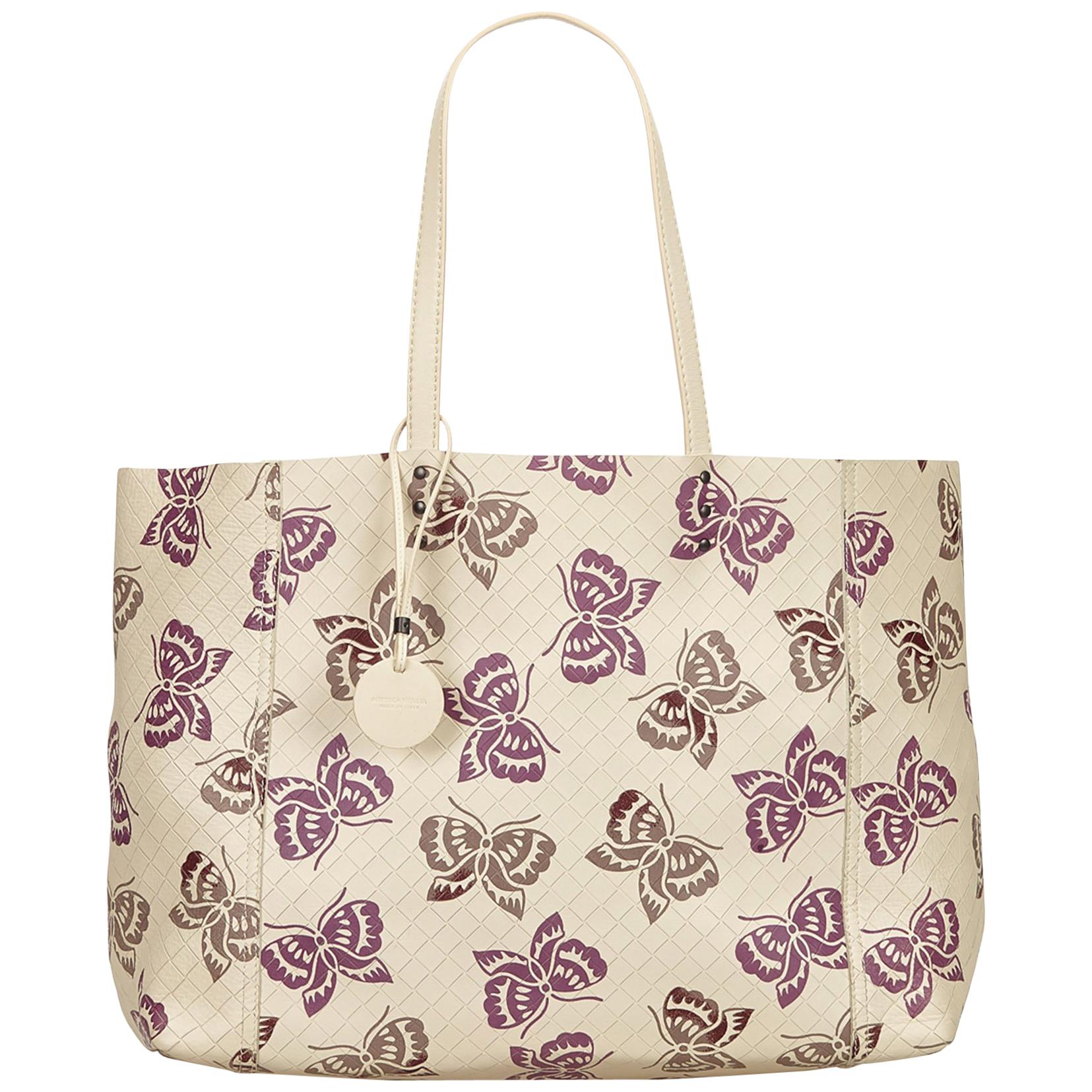Bottega Veneta White x Ivory x Purple Intrecciato Mirage Tote Bag For Sale