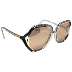 New Retro Ted Lapidus Paris Translucent Black & Gold 1970 Sunglasses