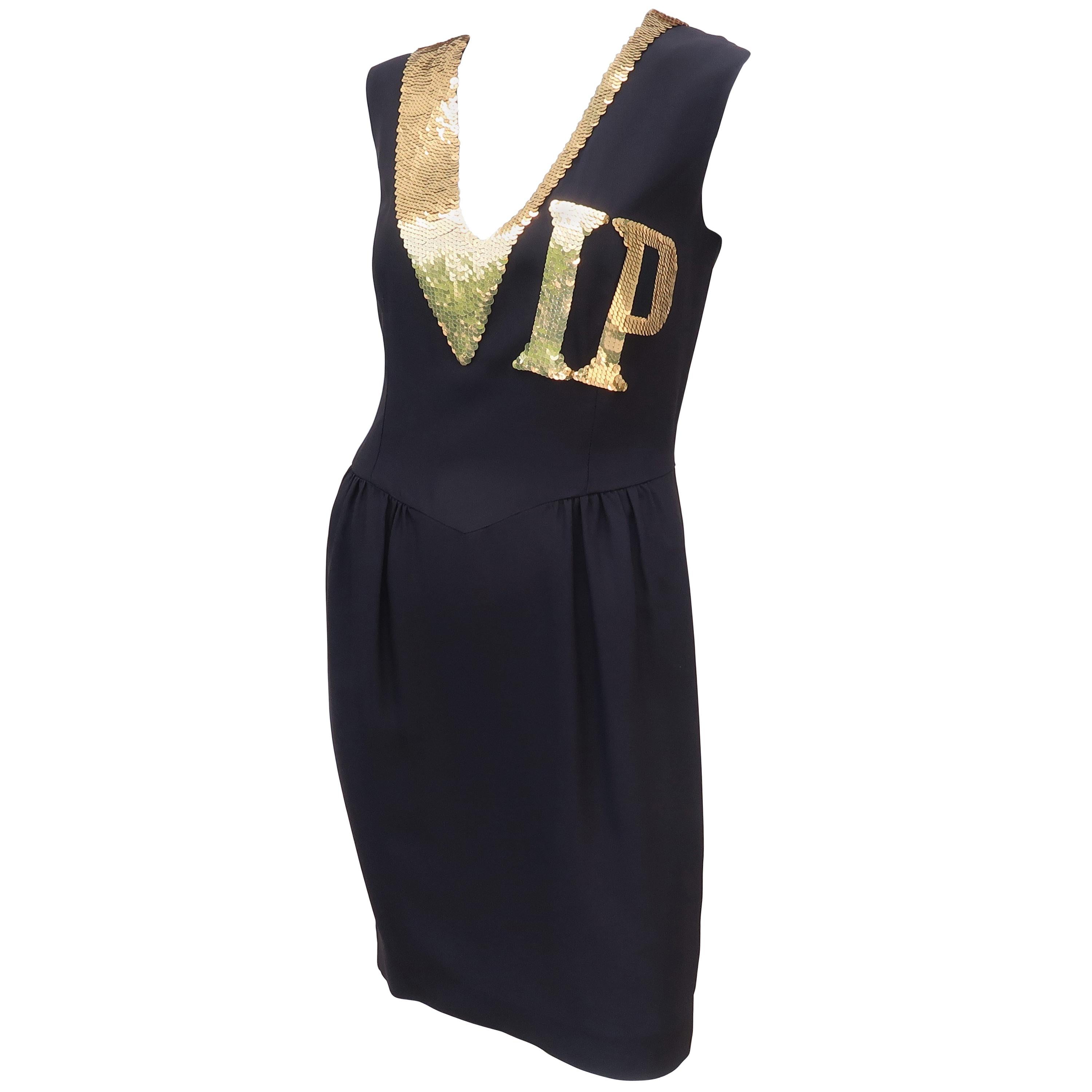 Moschino Couture Black & Gold Sequin ‘VIP’ Cocktail Dress