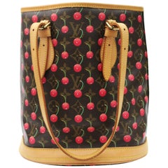 Pink Bucket Bag With Cherry Design Bag Charm Fashionable Litchi