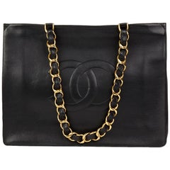 Chanel Cuir d'agneau noir Vintage Jumbo XL Timeless Shopping Tote