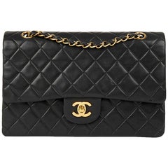 1992 Chanel Black Quilted Lambskin Vintage Medium Classic Double Flap Bag