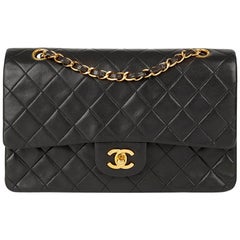 1996 Chanel Black Quilted Lambskin Vintage Medium Classic Double Flap Bag