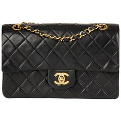 1986 Chanel Black Quilted Lambskin Vintage Small Classic Double Flap Bag