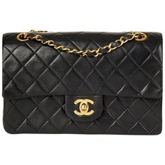 1986 Chanel Black Quilted Lambskin Vintage Small Classic Double Flap Bag 