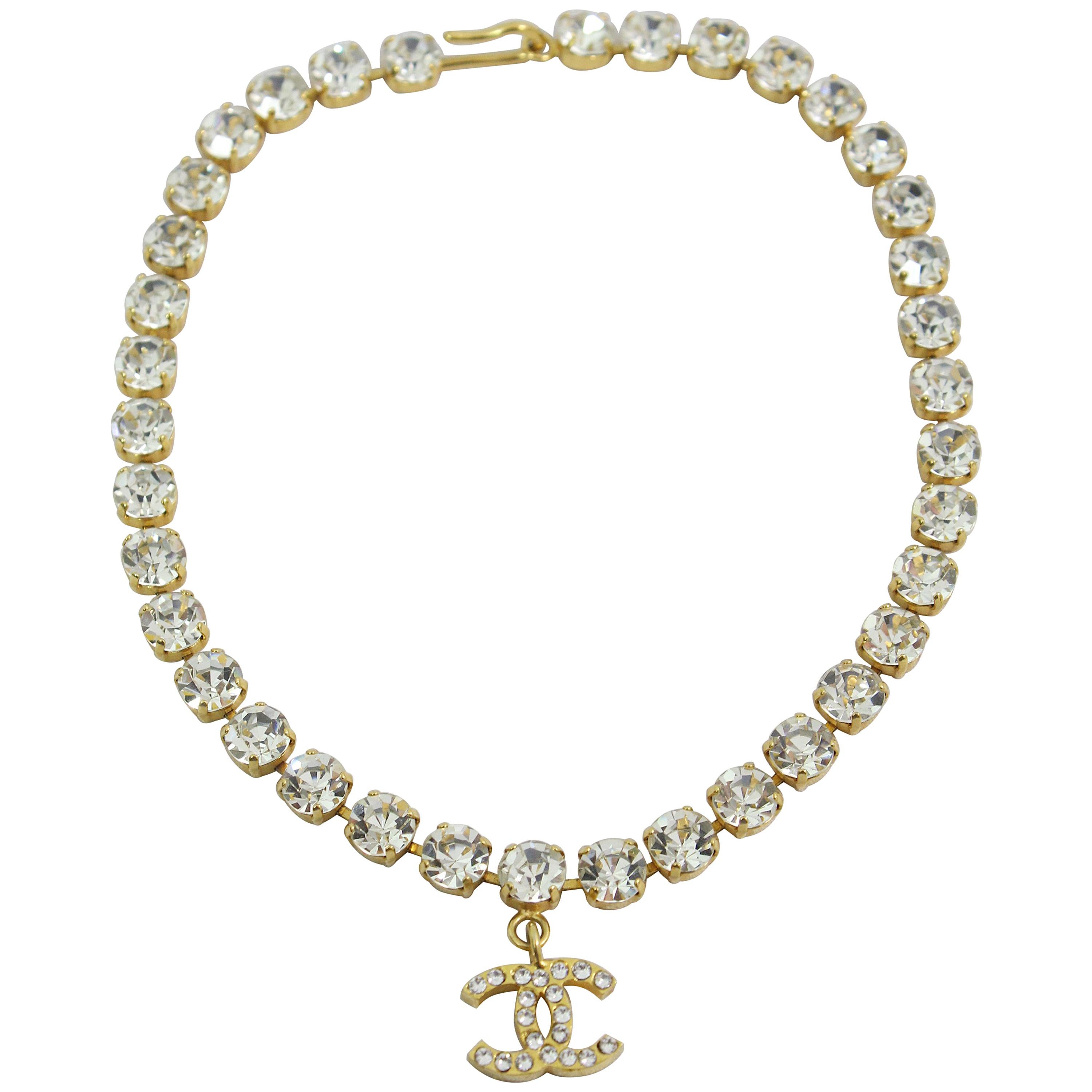 1996 Chanel Vintage Golden Metal Necklace and Fake Diamonds
