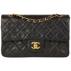 1992 Chanel Blsck Quilted Lambskin Vintage Small Classic Double Flap Bag