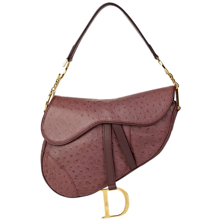 2001 Christian Dior Violet Ostrich Leather Saddle Bag