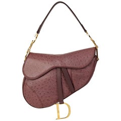 Used 2001 Christian Dior Violet Ostrich Leather Saddle Bag