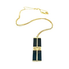 Givenchy Vintage 1970s Black 'G' Long Pendant Necklace 