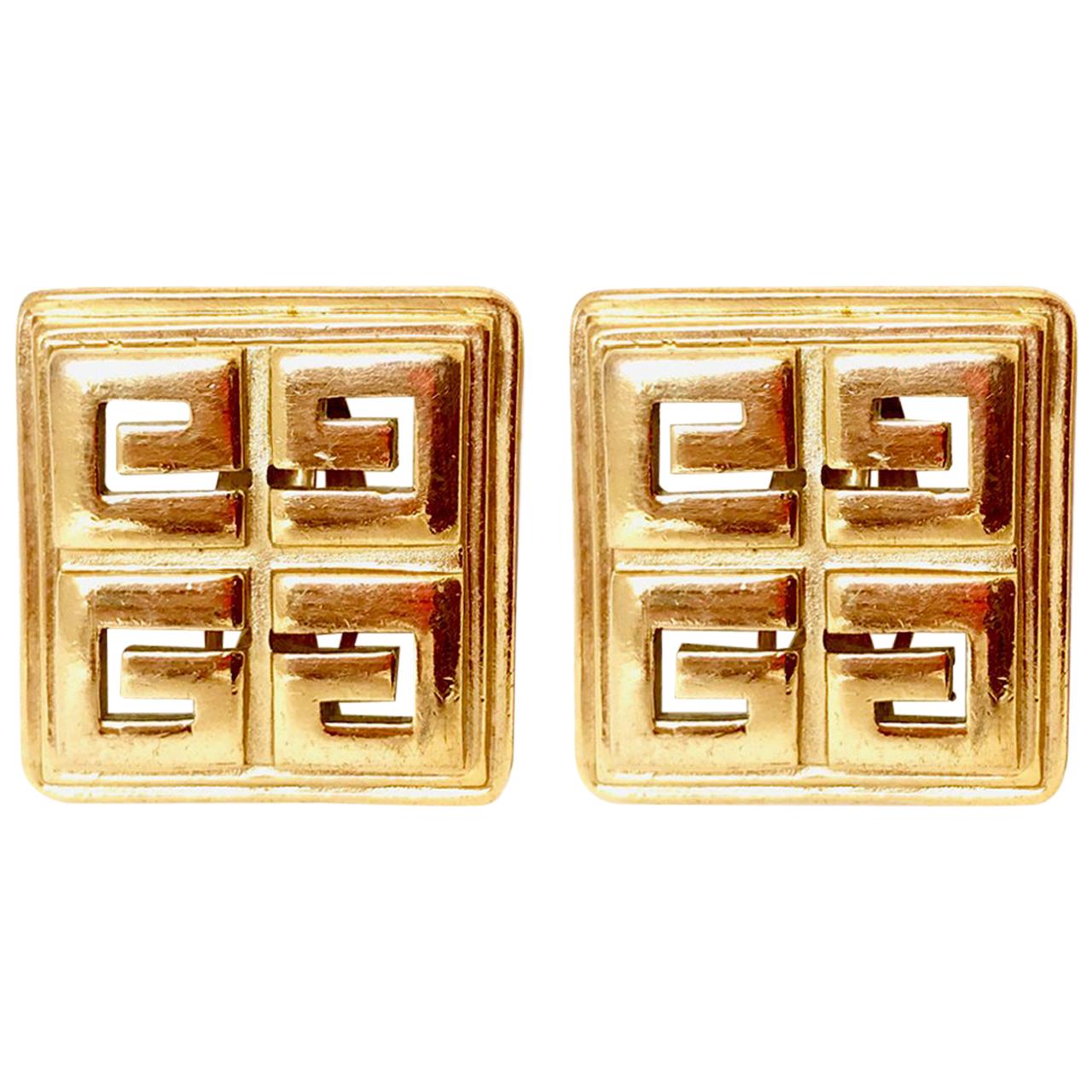 Givenchy 1980s Vintage Square 'G' Clip On Statement Earrings  For Sale