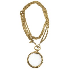 Chanel Vintage Long Magnifying Glass Loupe Gold Plated Pendant Necklace, 1980s 