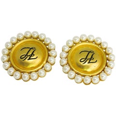Vintage Karl Lagerfeld 1990s KL Logo Clip on Statement Earrings