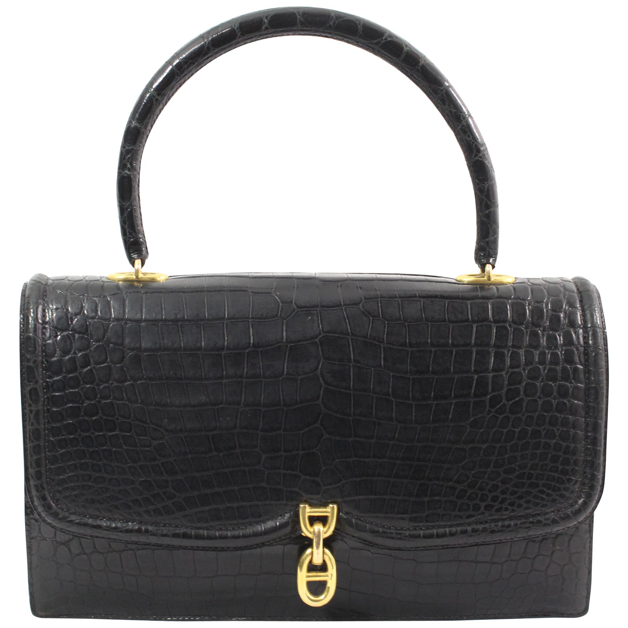 Hermes Vintage Black Croco Bag Chaine D
ancre
