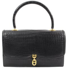 Hermes Vintage Black Croco Bag Chaine D'ancre