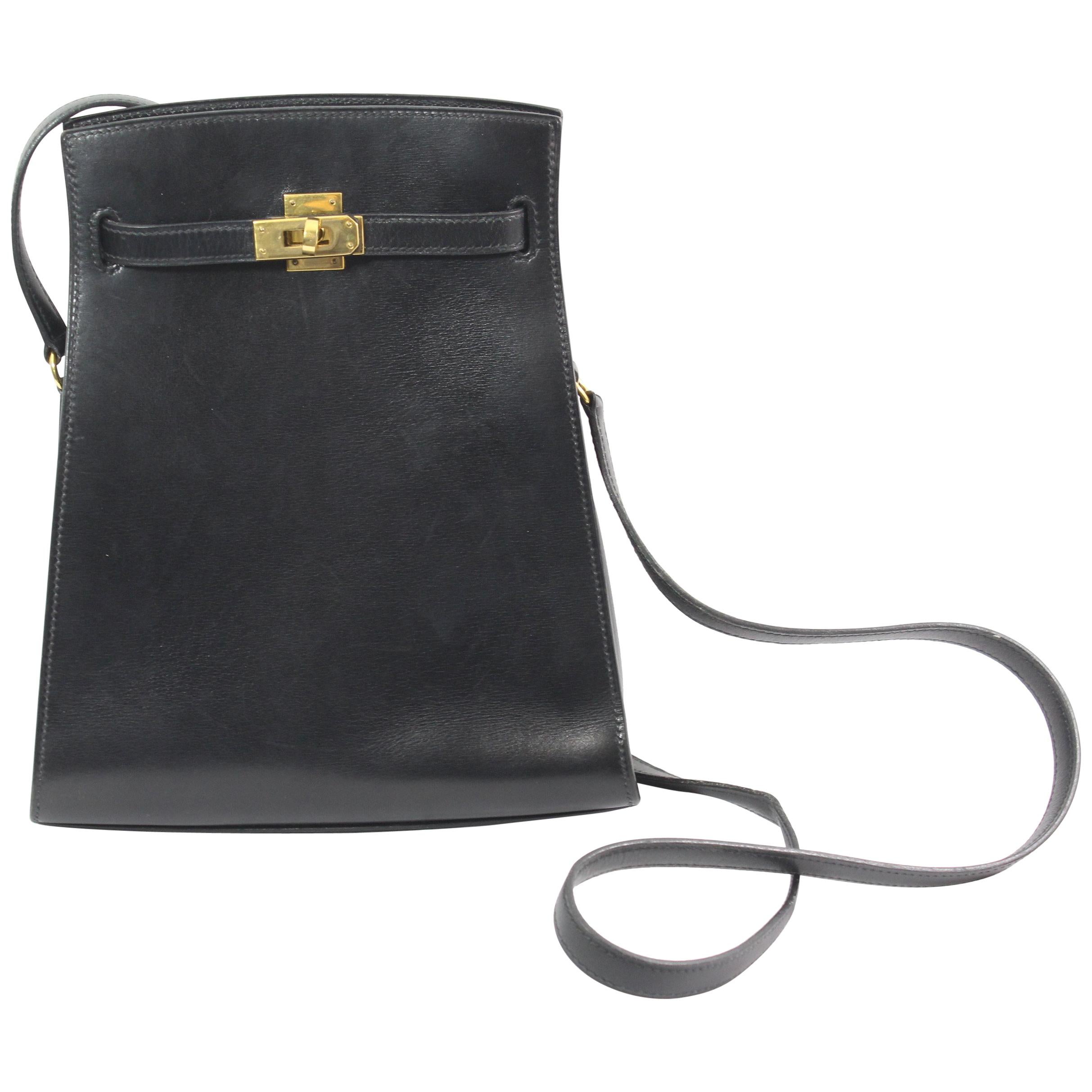 Vintage 1994 Hermes Mini  Kelly Sport Bag in Black Box Leather