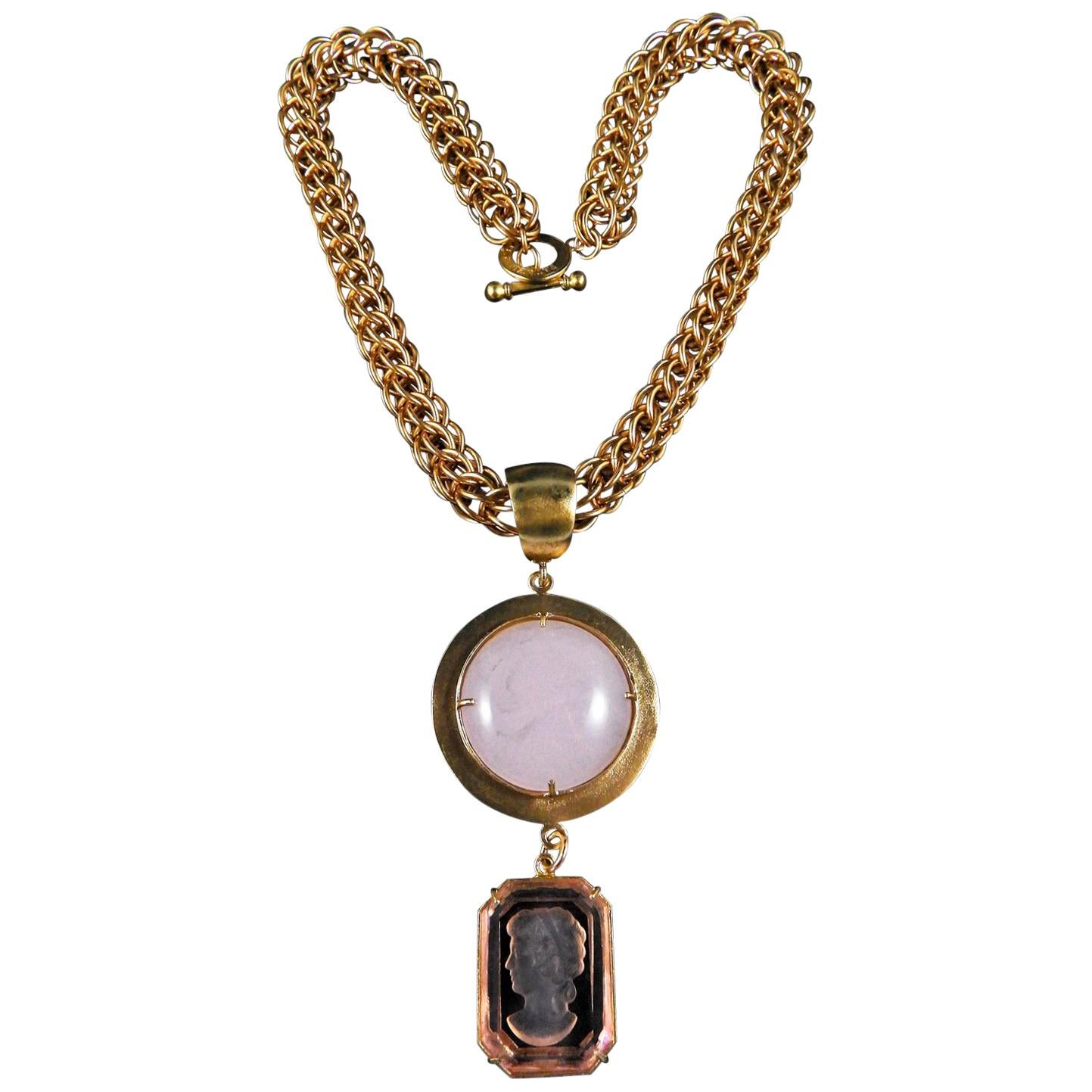 Patrizia Daliana Bronze chain and Murano glass cameo and cabochon pendant