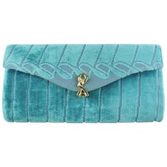 Vintage Roberta Di Camerino Teal Blue Trompe L'Oeil Cut Velvet Clutch Bag, circa 1980s