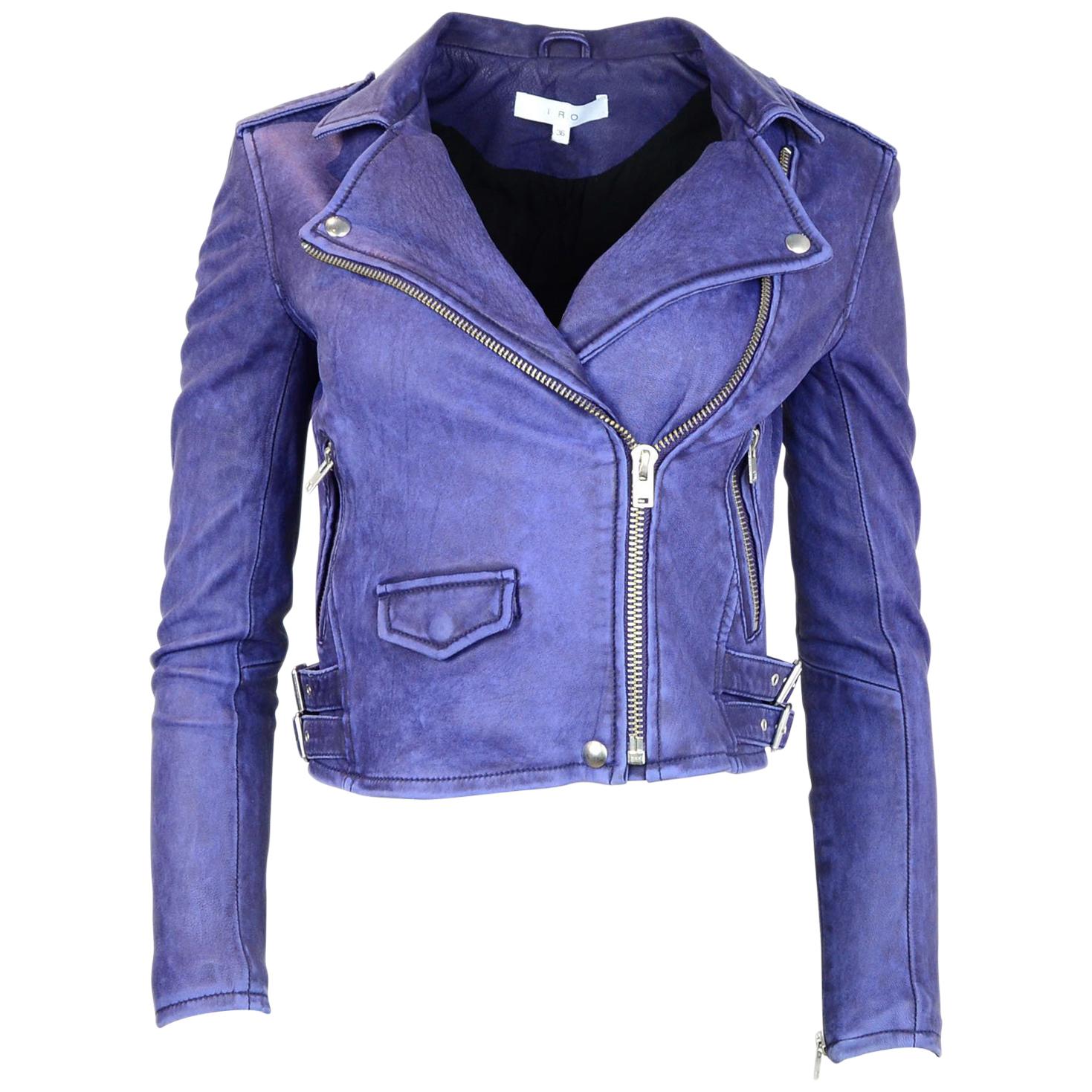 IRO Indigo Leather Ashville Moto Jacket Sz FR36 NWT