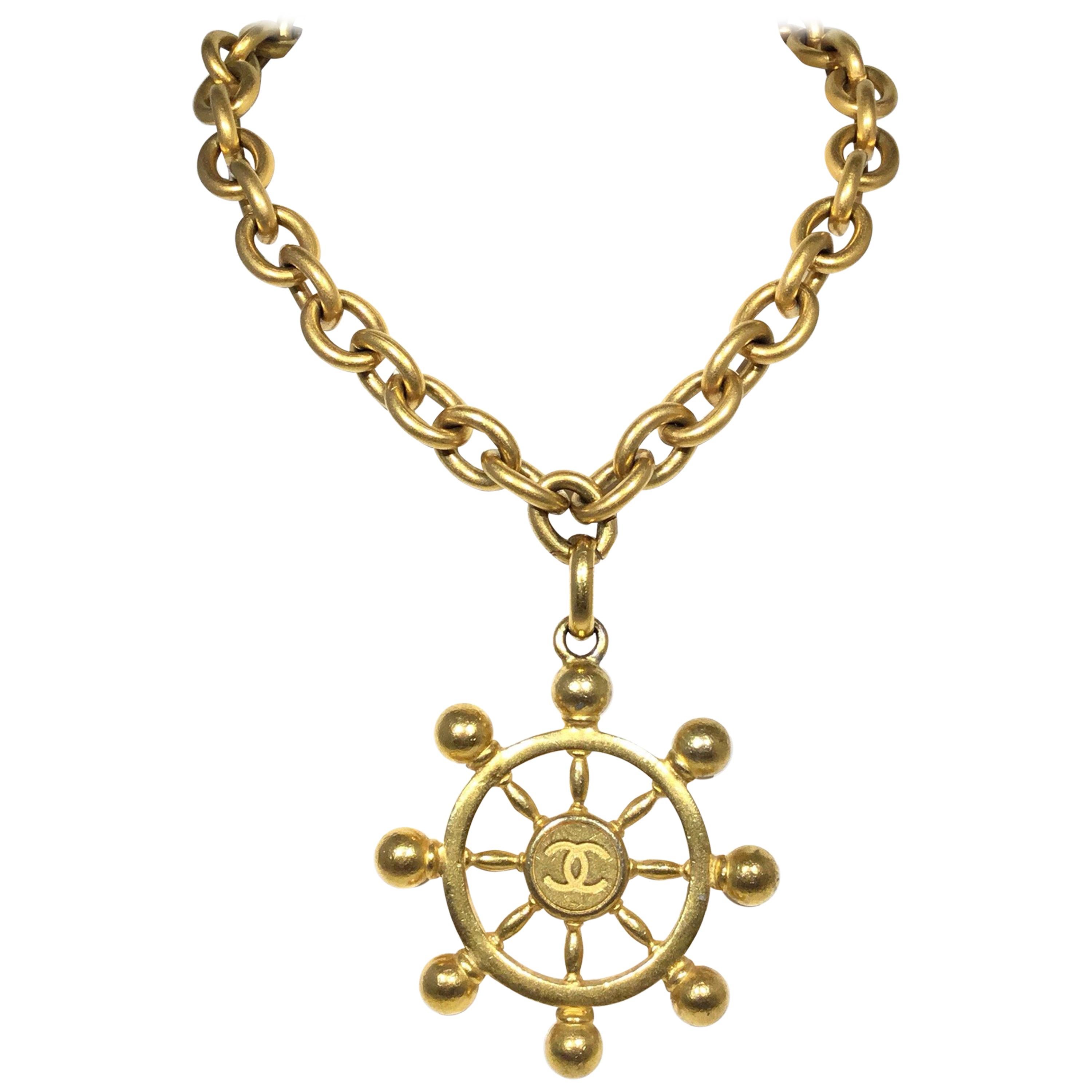 Chanel 1994 P Ship Wheel Nautical Chain Necklace 