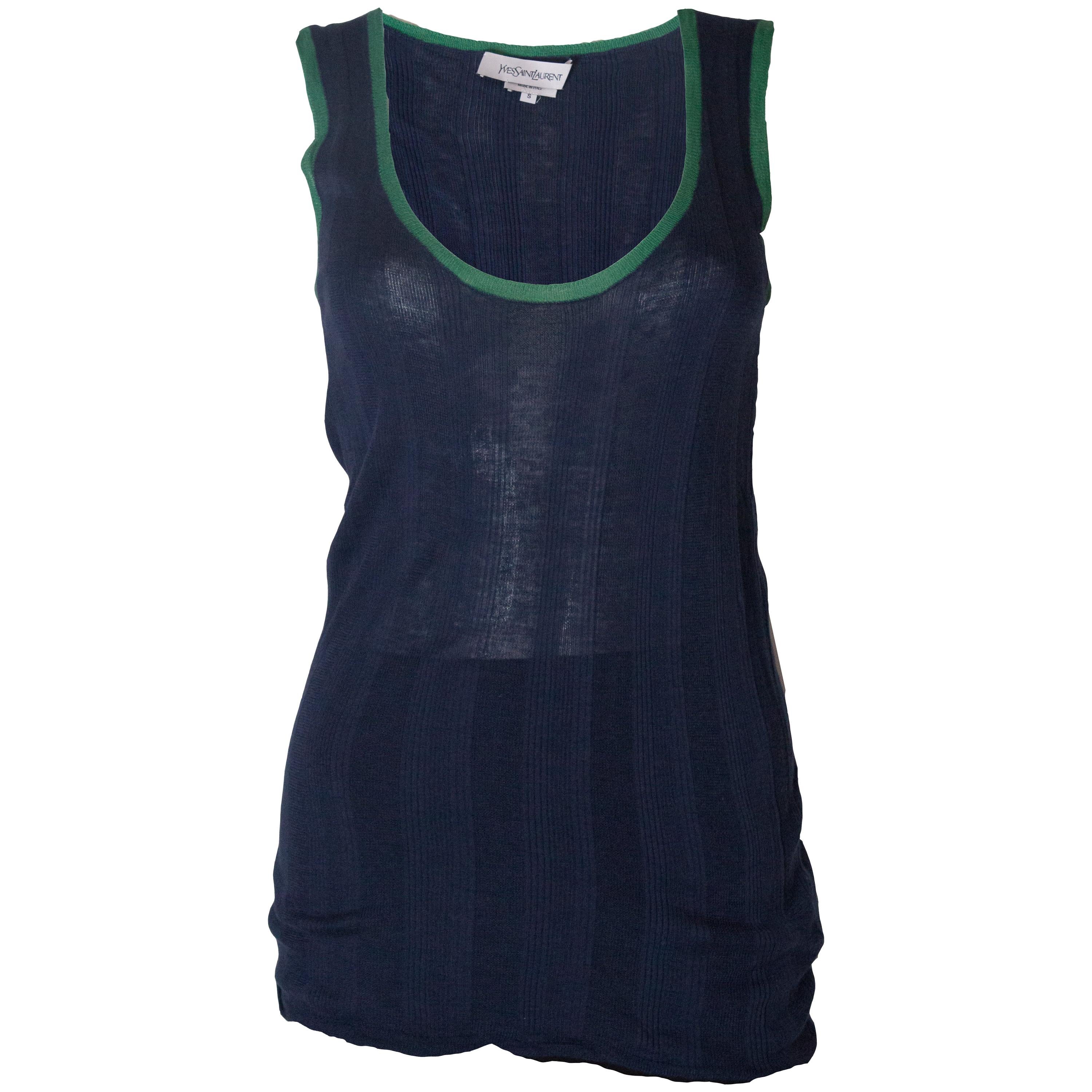 A vintage 2000 navy Silk Mix tank top/vest by Yves Saint Laurent For Sale