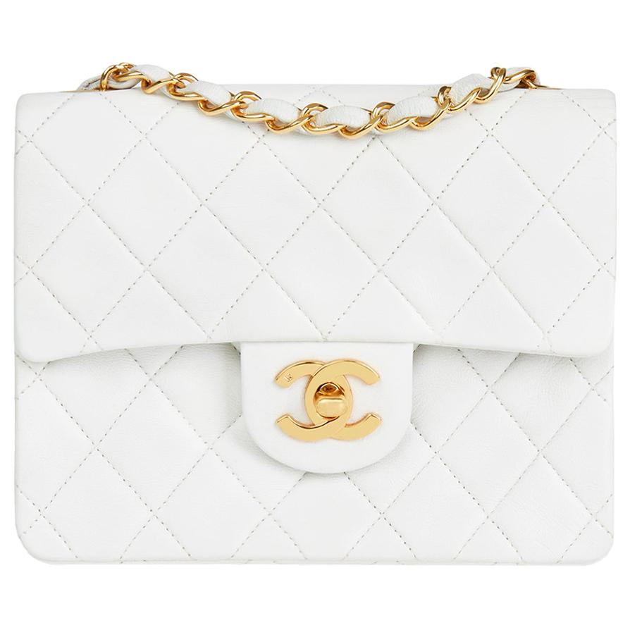 Chanel White Quilted Lambskin Vintage Mini Flap Bag, 1990s 