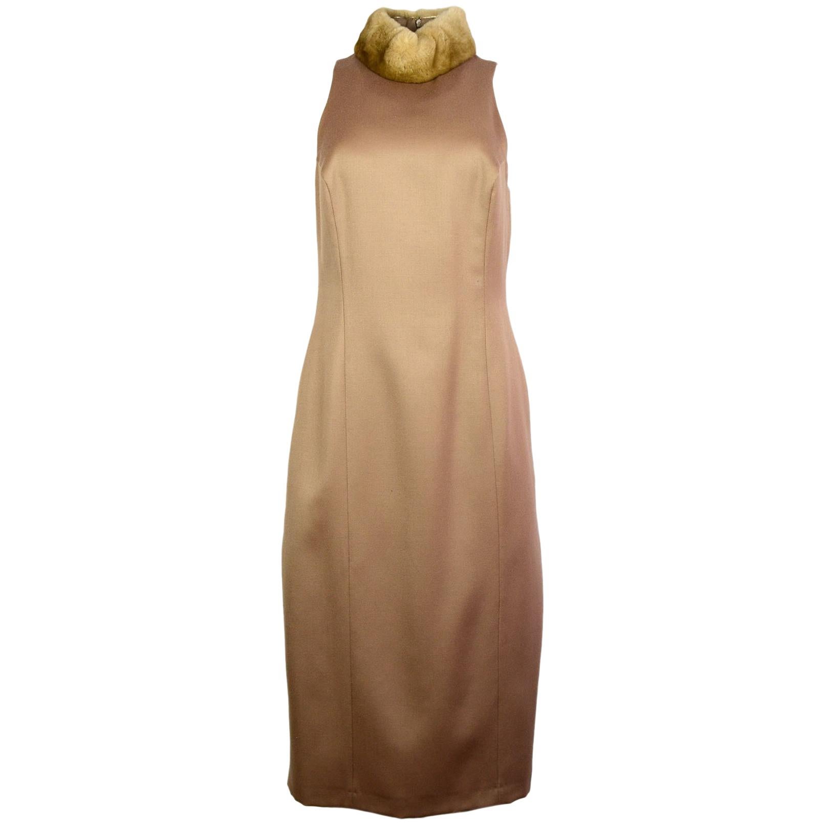 Blumarine Camel Wool Dress with Fur Collar