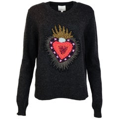 Cinq a Sept Charcoal Sacred Heart Pullover Sweater Sz L NWT