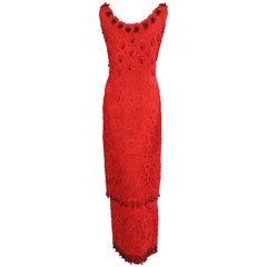 Anna Giovannozzi Italian Five Piece Beaded Red Silk Ribbon Dress, Wear It 4 Ways