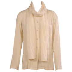 Issey Miyake Cream Silk Blouse with Attached Scarf