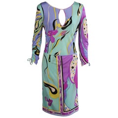 Pucci Silk Jersey Print Dress with Keyhole Neckline and Wrap Over Skirt  12