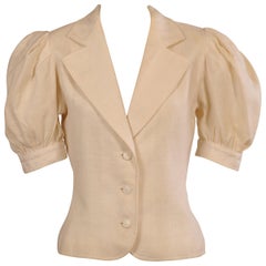 Yves Saint Laurent White Linen Jacket with Short Sleeves