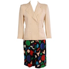 Yves Saint Laurent White Linen Jacket and Printed Linen Shorts